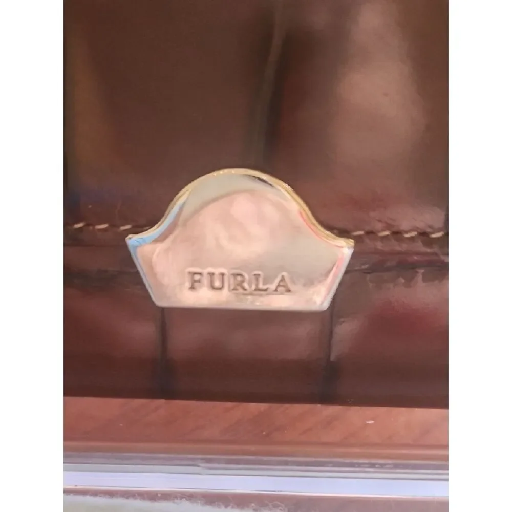 Furla Brown Croc-Embossed Leather Clutch Wallet with Gold Hardware